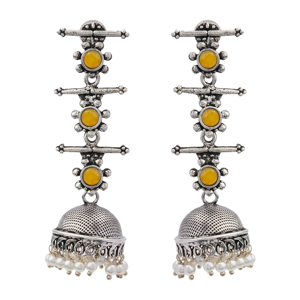 Royal Triple Bell Layered Jhumka Earring (Yellow)