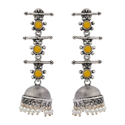 Royal Triple Bell Layered Jhumka Earring (Yellow)