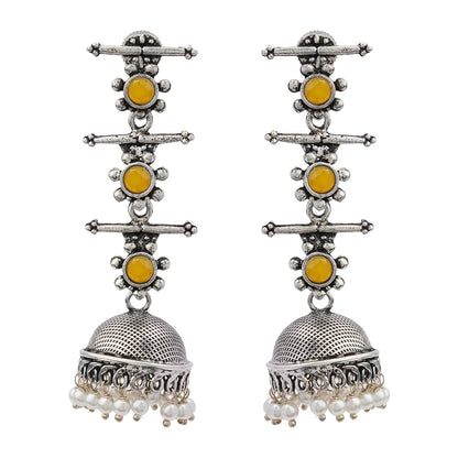 Dazzle Dash Jhumki earring (Blue) Royal Triple Bell Layered Jhumka Earring (Yellow) Combo set