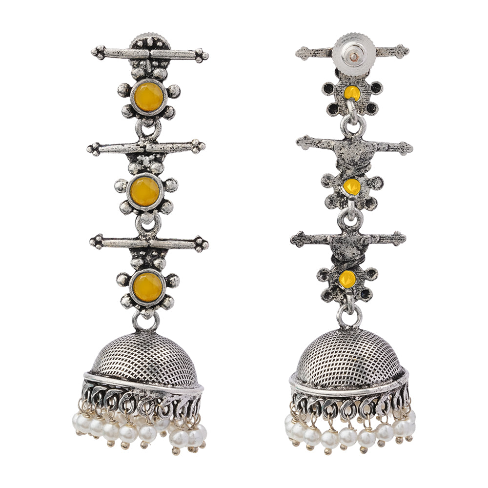 Royal Triple Bell Layered Jhumka Earring (Yellow)