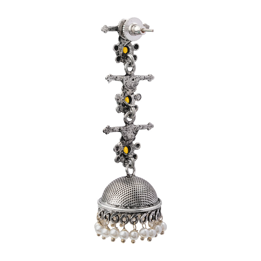 Royal Triple Bell Layered Jhumka Earring (Yellow)
