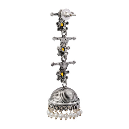 Royal Triple Bell Layered Jhumka Earring (Yellow)