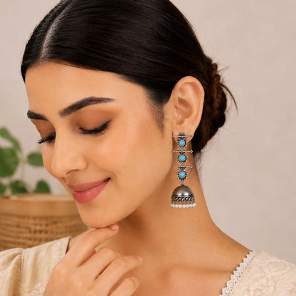 Peacock glow stone studded dangler & Royal Triple Bell Layered Jhumka Combo set