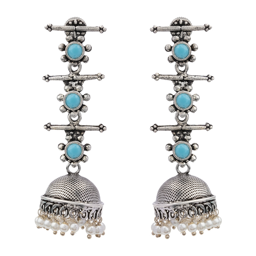 Royal Triple Bell Layered Jhumka Earring (Sky Blue)