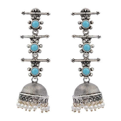 Royal Triple Bell Layered Jhumka Earring (Sky Blue)