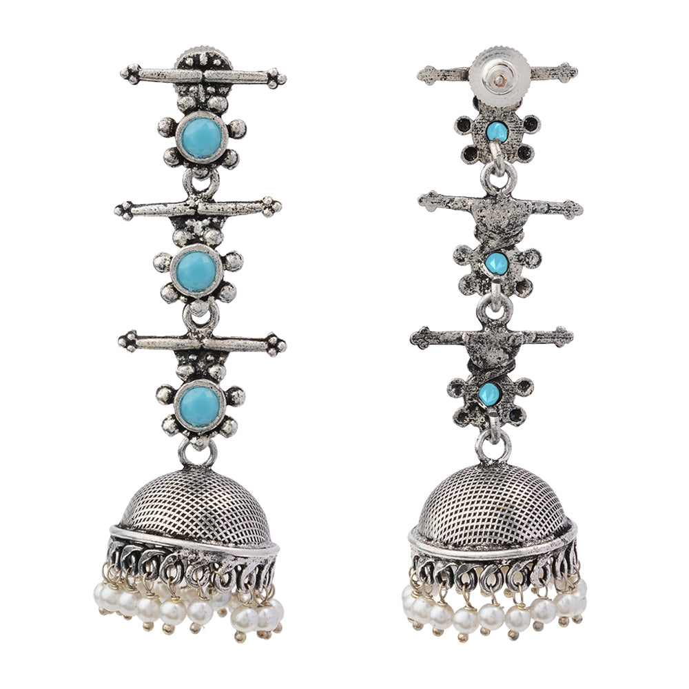 Royal Triple Bell Layered Jhumka Earring (Sky Blue)
