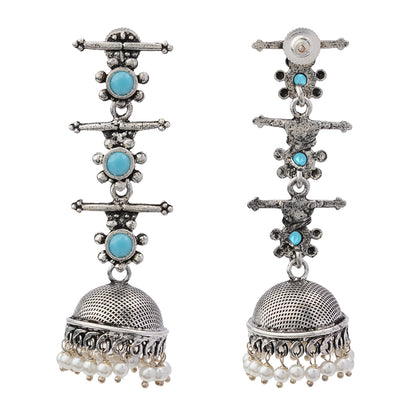 Royal Triple Bell Layered Jhumka Earring (Sky Blue)