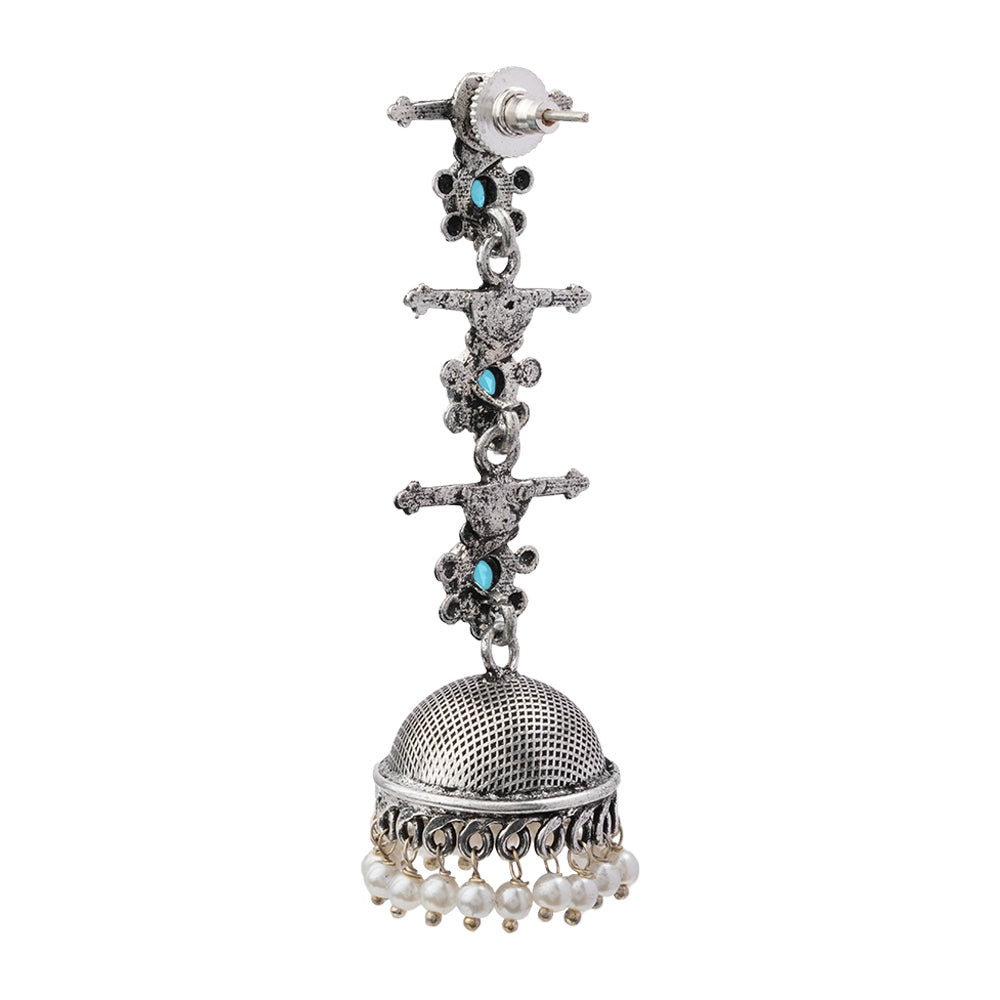 Royal Triple Bell Layered Jhumka Earring (Sky Blue)