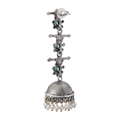 Royal Triple Bell Layered Jhumka Earring (Sky Blue)