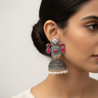 Gorgeous Geometry jhumka earring (Red)