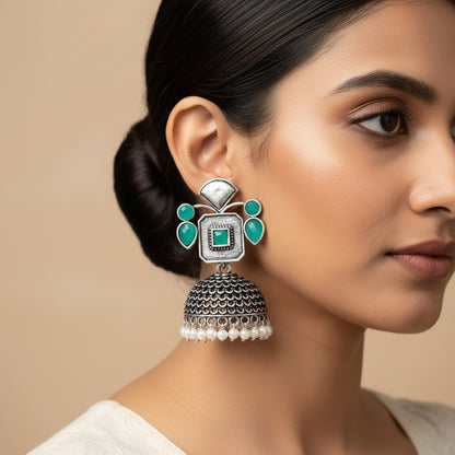Gorgeous Geometry jhumka earring (Green)