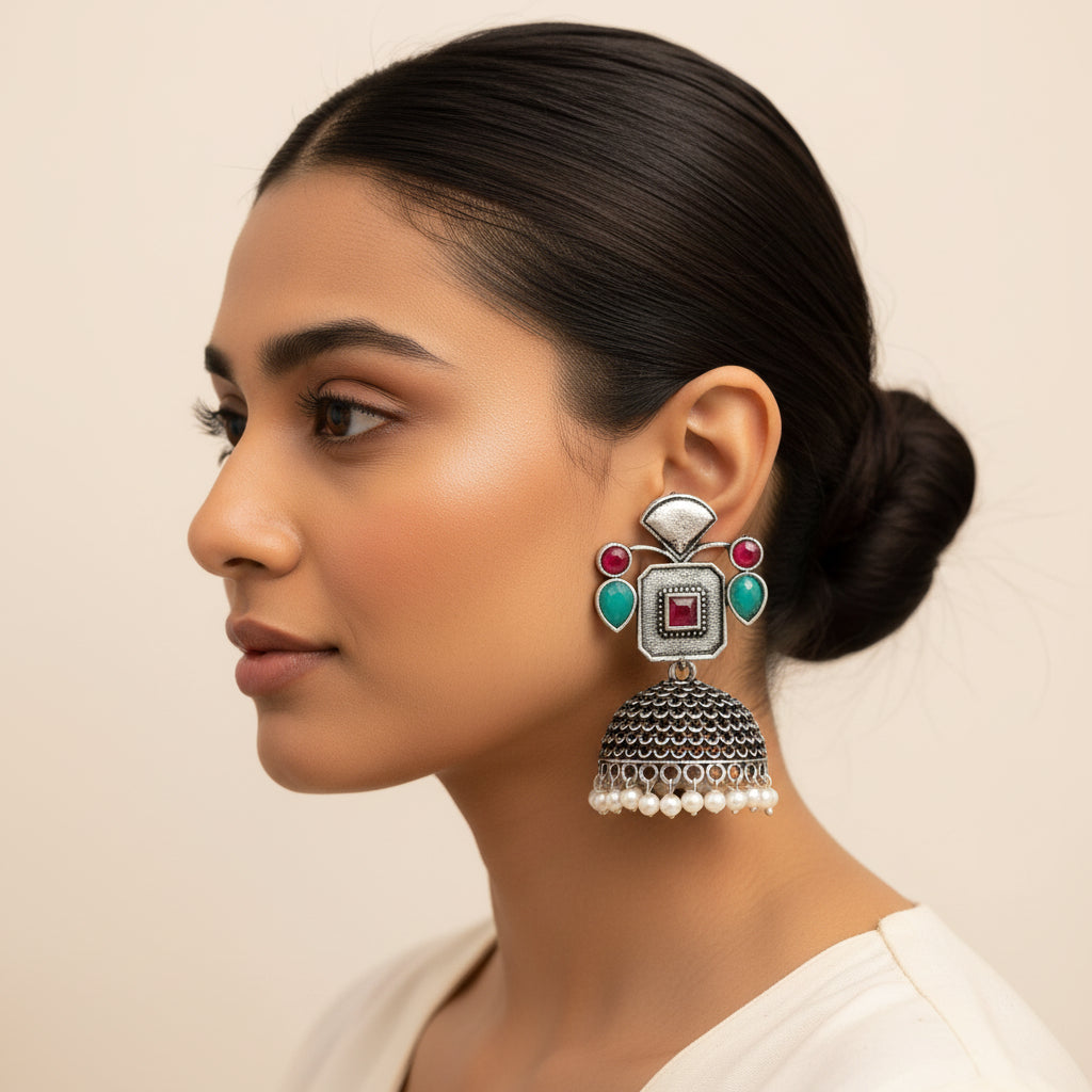 Gorgeous Geometry jhumka earring (Multicolored)