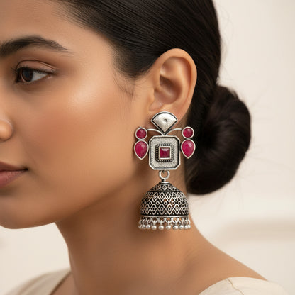 Gorgeous Geometry jhumka earring (Red)