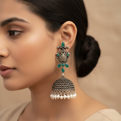 Kalash Kamal Jhumka earring (Green)