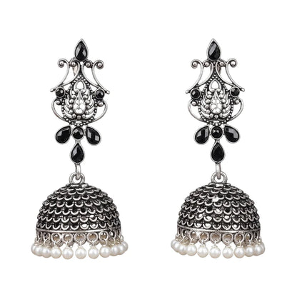 Peacock glow stone studded dangler earrings (White) Kalash Kamal earring (Black) Combo set