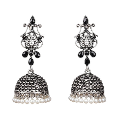 Carved Charm Dangler earrings (White) Kalash Kamal earring (Black) Combo set