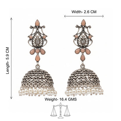 Carved Charm Dangler earrings (White) Kalash Kamal earring (Light Orange) Combo set