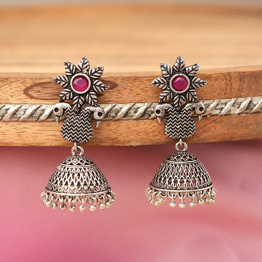 Fearless feathers jhumki earrings (Red)