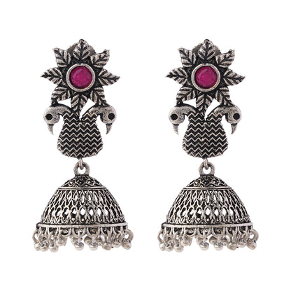 Fearless feathers jhumki earrings (Red)