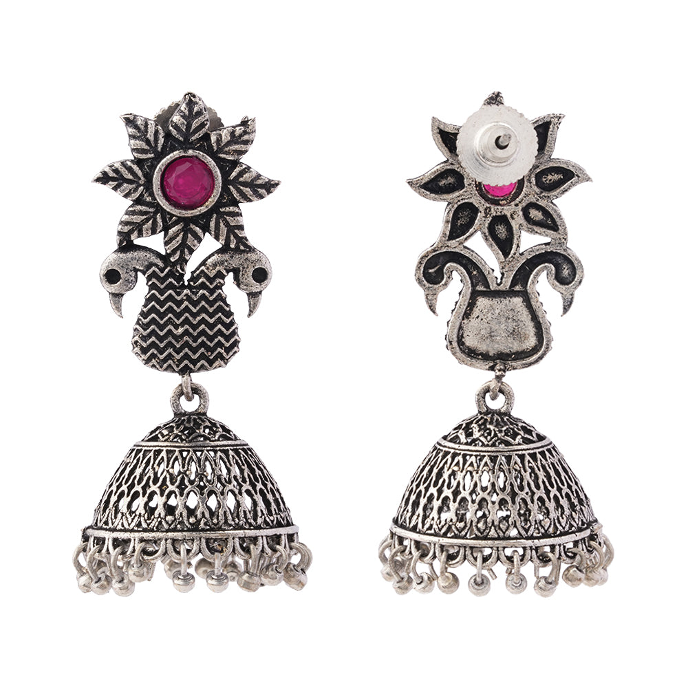 Fearless feathers jhumki earrings (Red)