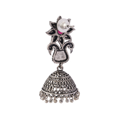 Fearless feathers jhumki earrings (Red)