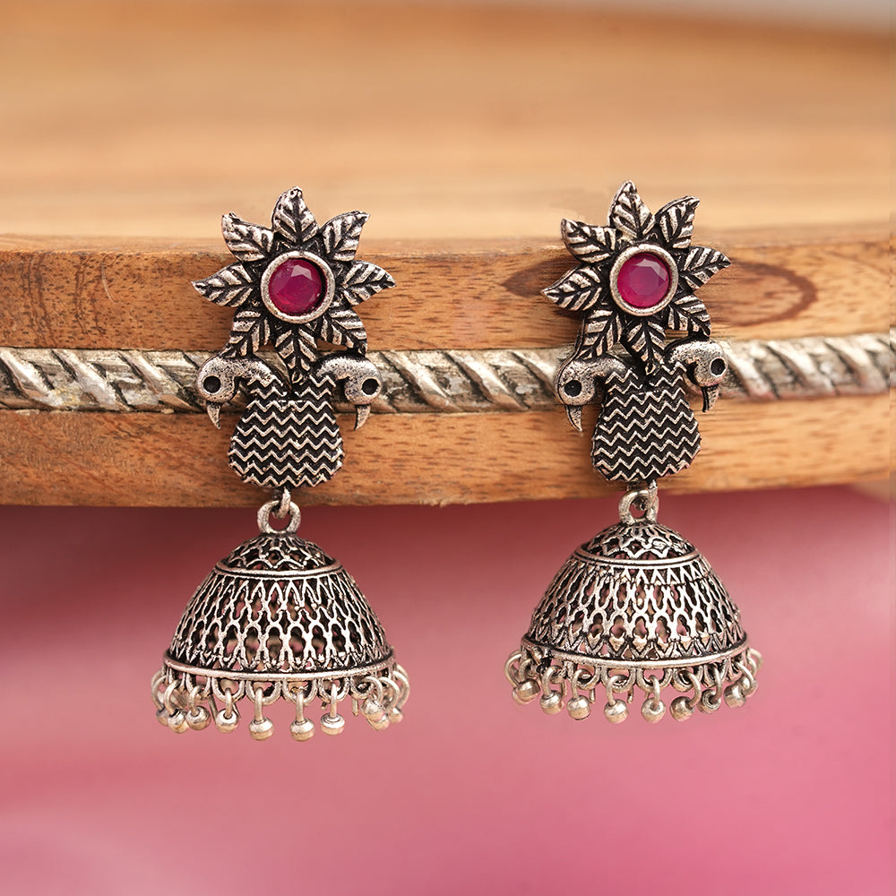Fearless feathers jhumki earrings (Red)