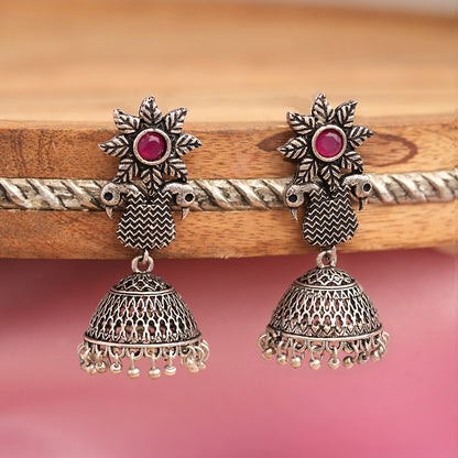 Fearless feathers jhumki earrings (Red)