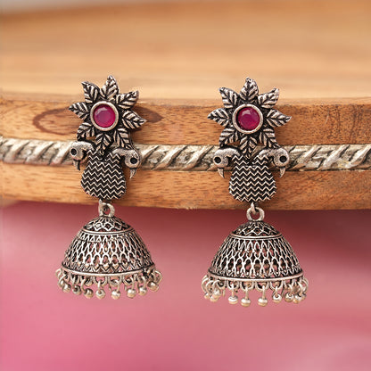 Fearless feathers jhumki earrings (Red)
