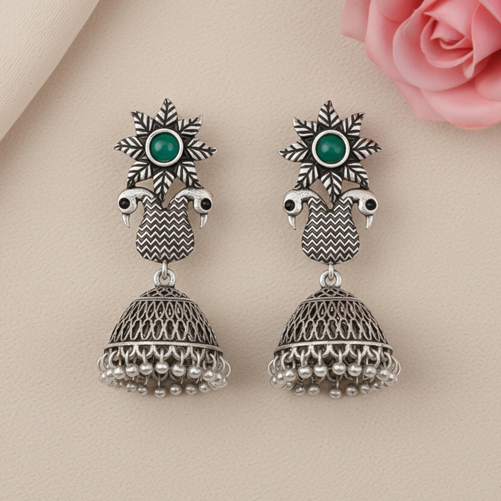 Fearless feathers jhumki earrings (Green)