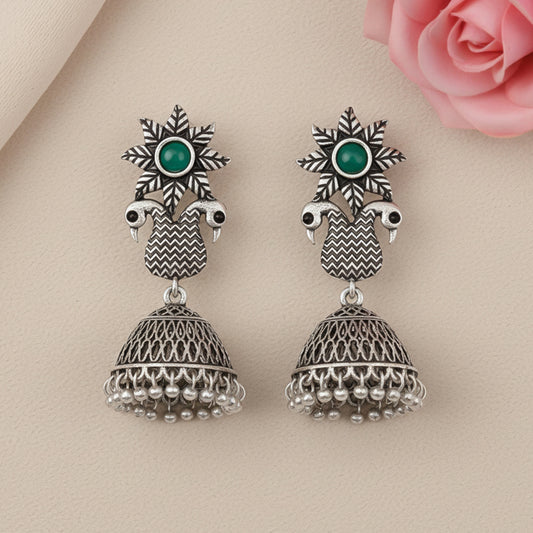 Fearless feathers jhumki earrings (Green)