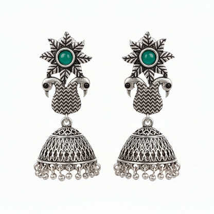 Fearless feathers jhumki earrings (Green)