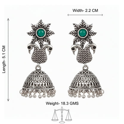 Fearless feathers jhumki earrings (Green)