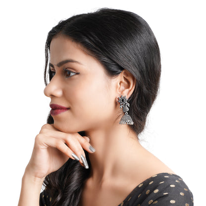 Fearless feathers jhumki earrings (Blue)