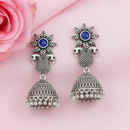 Fearless feathers jhumki earrings (Blue)