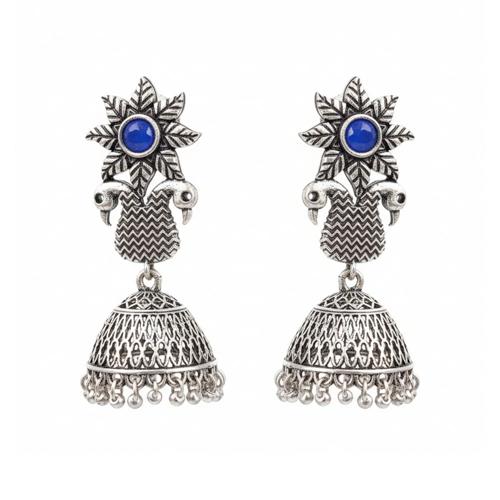 Fearless feathers jhumki earrings (Blue)