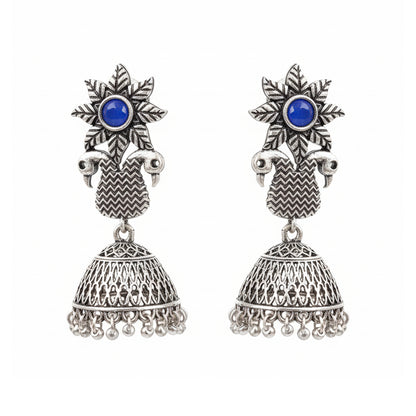 Fearless feathers jhumki earrings (Blue)