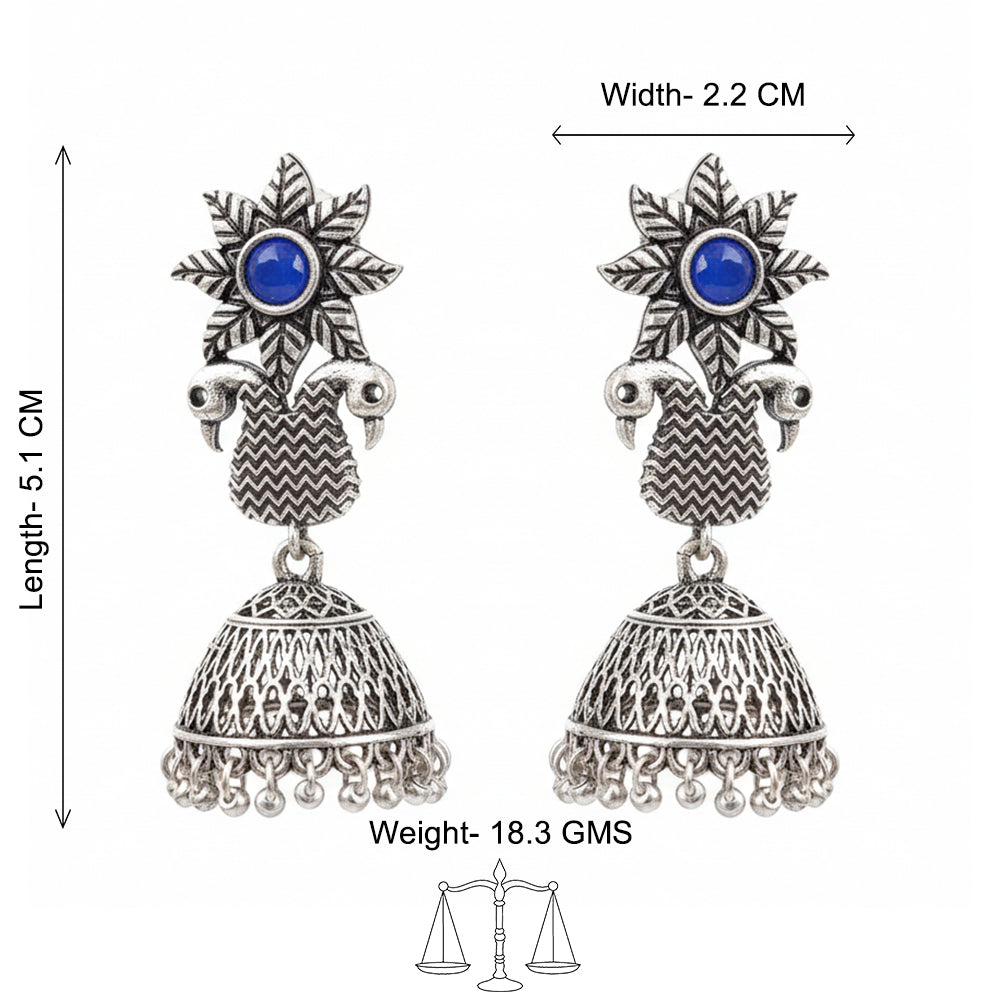 Fearless feathers jhumki earrings (Blue)