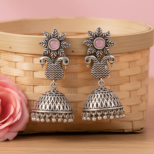 Fearless feathers jhumki earrings (Baby Pink)