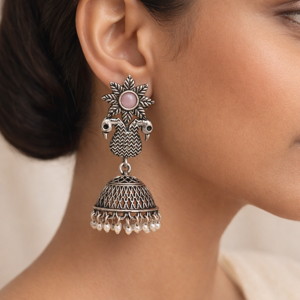 Fearless feathers jhumki earrings (Baby Pink)