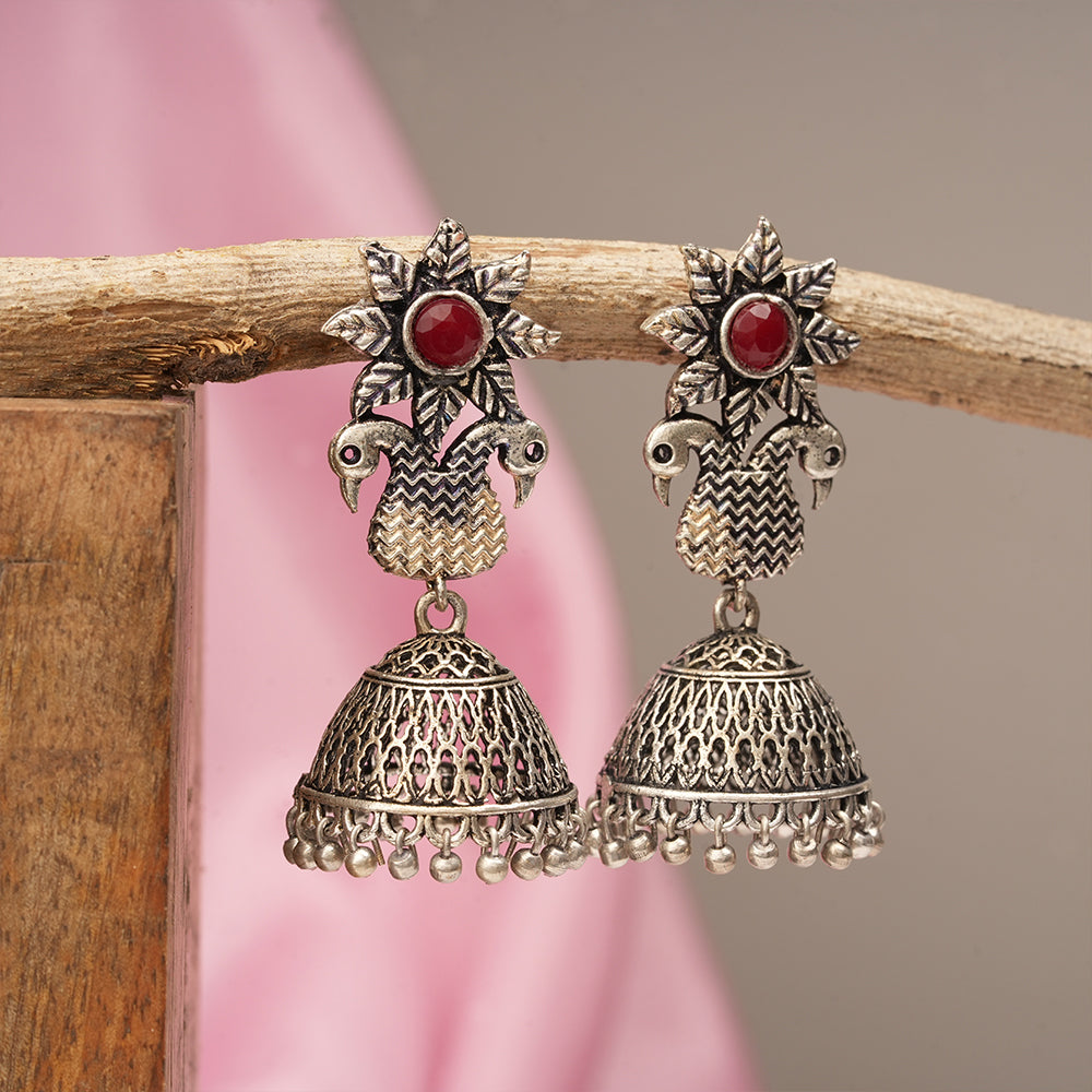 Fearless feathers jhumki earrings (Dark Maroon)