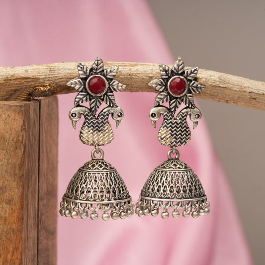 Fearless feathers jhumki earrings (Dark Maroon)