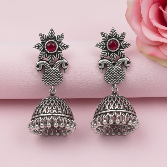 Fearless feathers jhumki earrings (Dark Maroon)