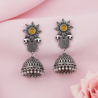 Fearless feathers jhumki earrings (Yellow)