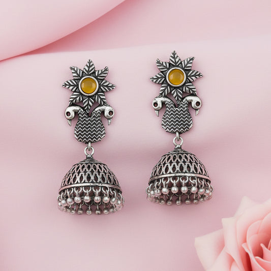 Fearless feathers jhumki earrings (Yellow)