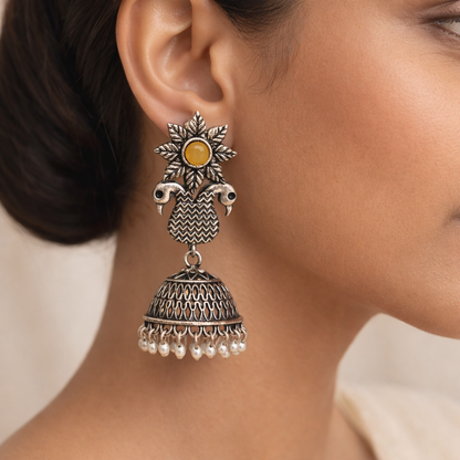 Fearless feathers jhumki earrings (Yellow)