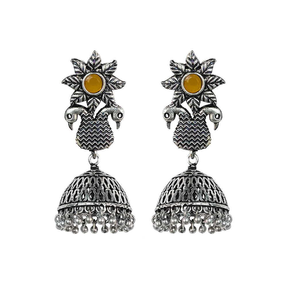 Fearless feathers jhumki earrings (Yellow)