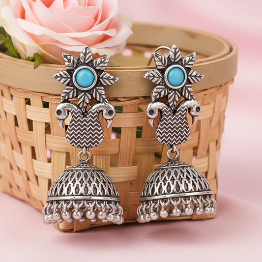 Fearless feathers jhumki earrings (Sky Blue)