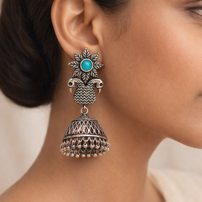 Fearless feathers jhumki earrings (Sky Blue)