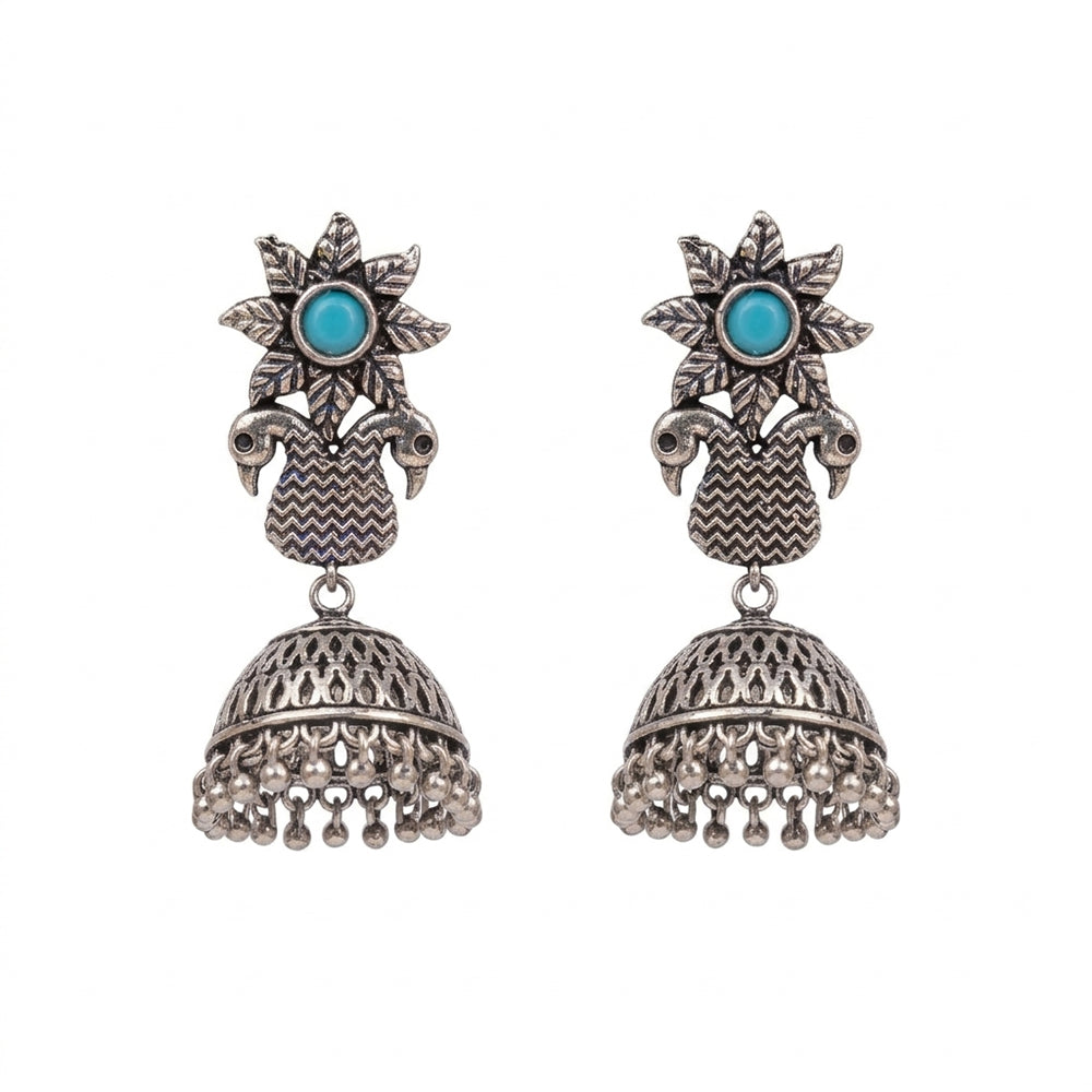 Fearless feathers jhumki earrings (Sky Blue)