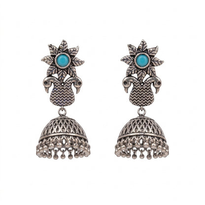 Fearless feathers jhumki earrings (Sky Blue)